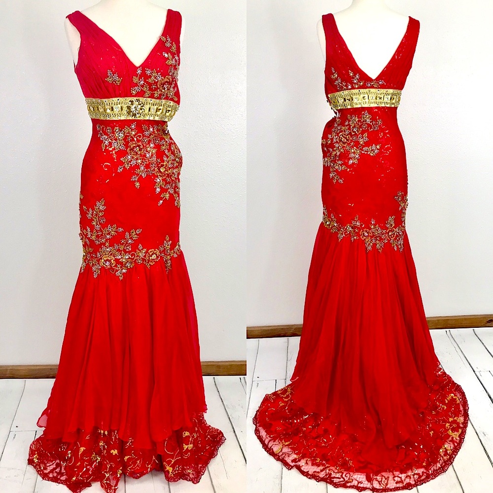Red & Gold Mermaid Gown